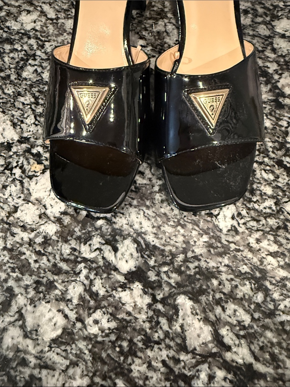 Guess Black and Nude Leather Slide Mules